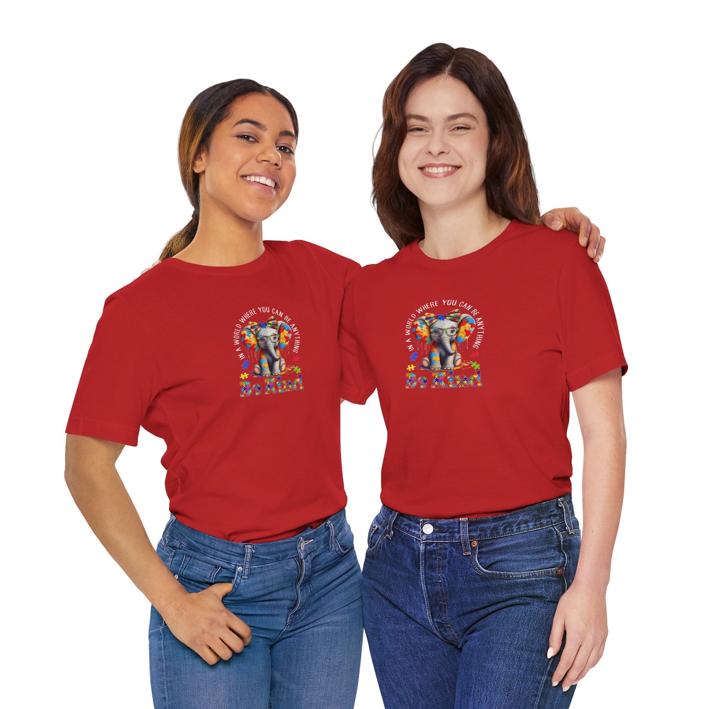 Be Kind Elephant T-Shirt — Colorful Puzzle Piece Autism Awareness Tee