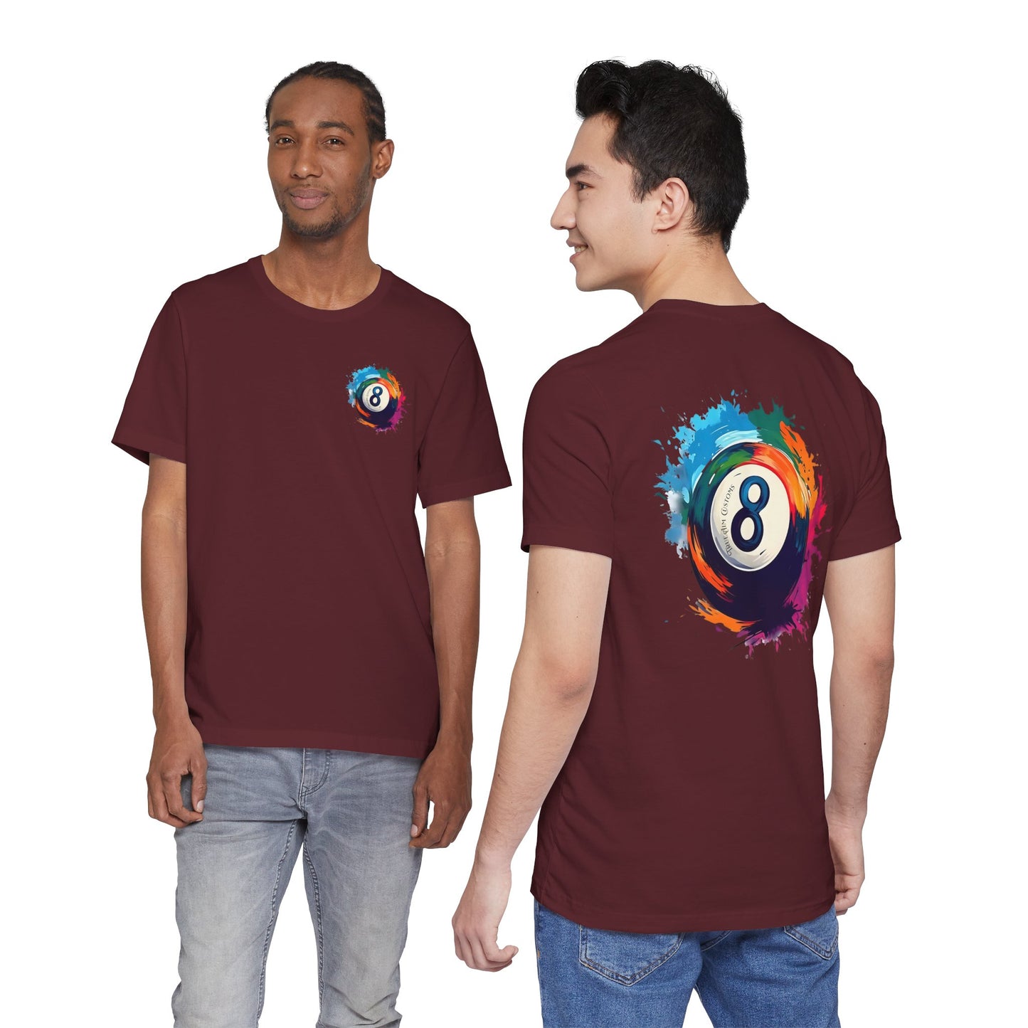 8 Ball Splash T‑Shirt — Colorful Pool Billiards Tee