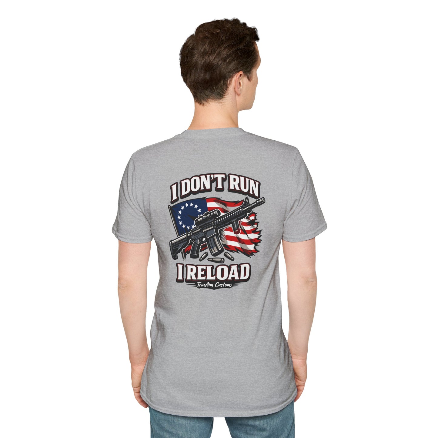 American Flag, AR 15- I don't run I reload 2A tee shirt unisex