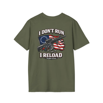 American Flag, AR 15- I don't run I reload 2A tee shirt unisex