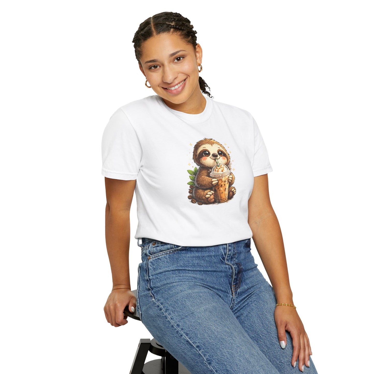 Cute Sloth Holding Coffee T-Shirt — Adorable Cozy Animal Tee