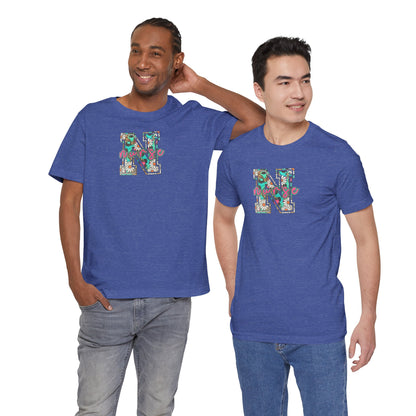 Floral Letter N, Nurse  T-Shirt — Tropical Botanical Monogram Tee