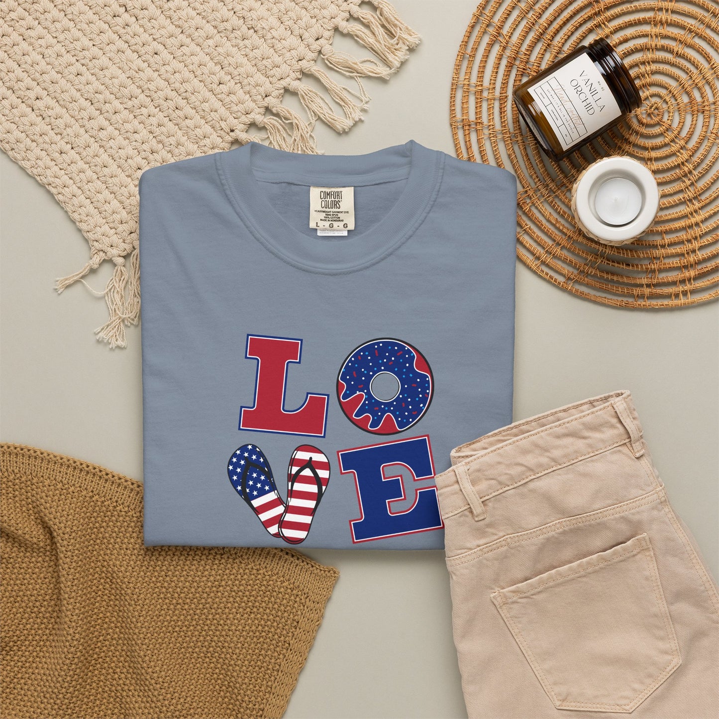 Patriotic "LOVE" Heart T-Shirt — American Flag Fourth of July Tee