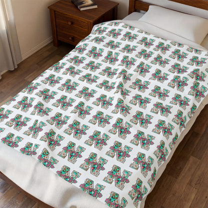 Nurse Plush Blanket — Floral Letter 'R' Pattern Velveteen Throw personalize for back to school
