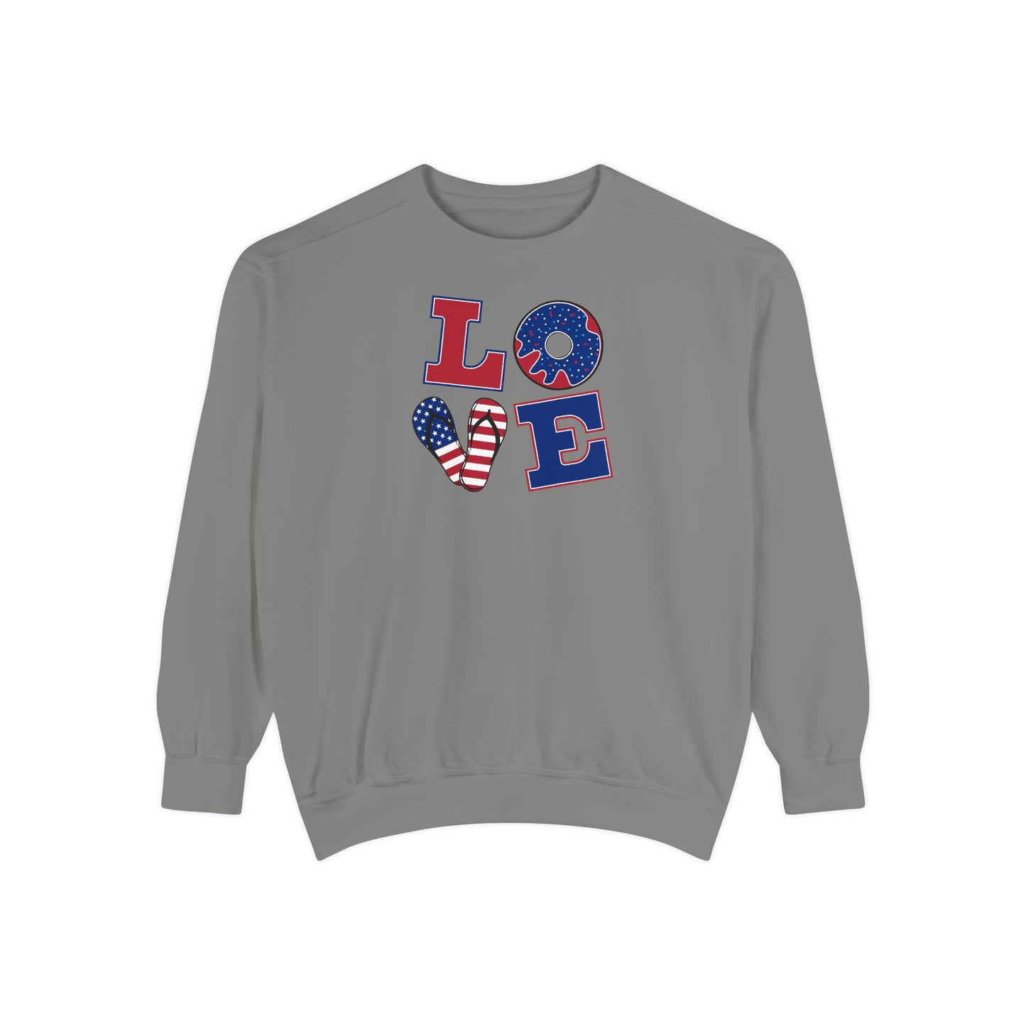 Patriotic "LOVE" Sweatshirt - American Flag Heart Fourth of July Crewneck