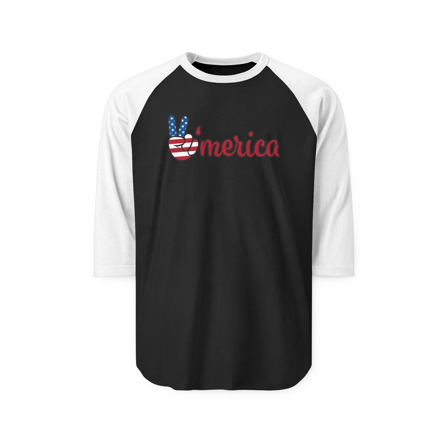 ’Merica Peace Sign Raglan Shirt – Patriotic 3/4 Sleeve Baseball Tee