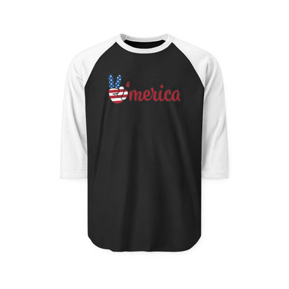 ’Merica Peace Sign Raglan Shirt – Patriotic 3/4 Sleeve Baseball Tee