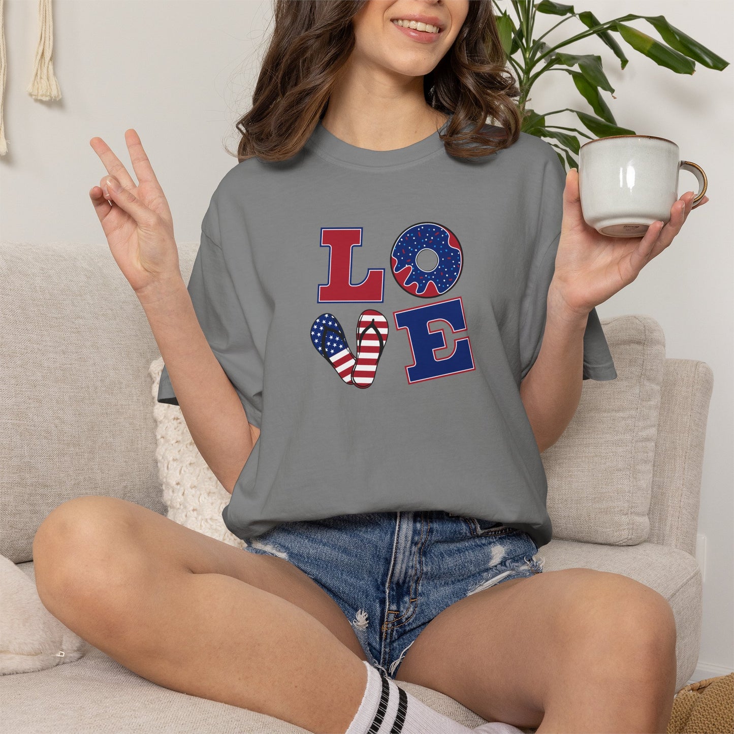 Patriotic "LOVE" Heart T-Shirt — American Flag Fourth of July Tee