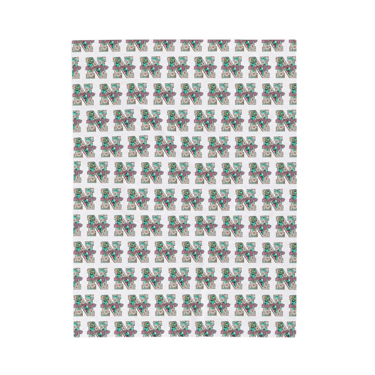 Nurse Plush Blanket — Floral Letter 'R' Pattern Velveteen Throw personalize for back to school