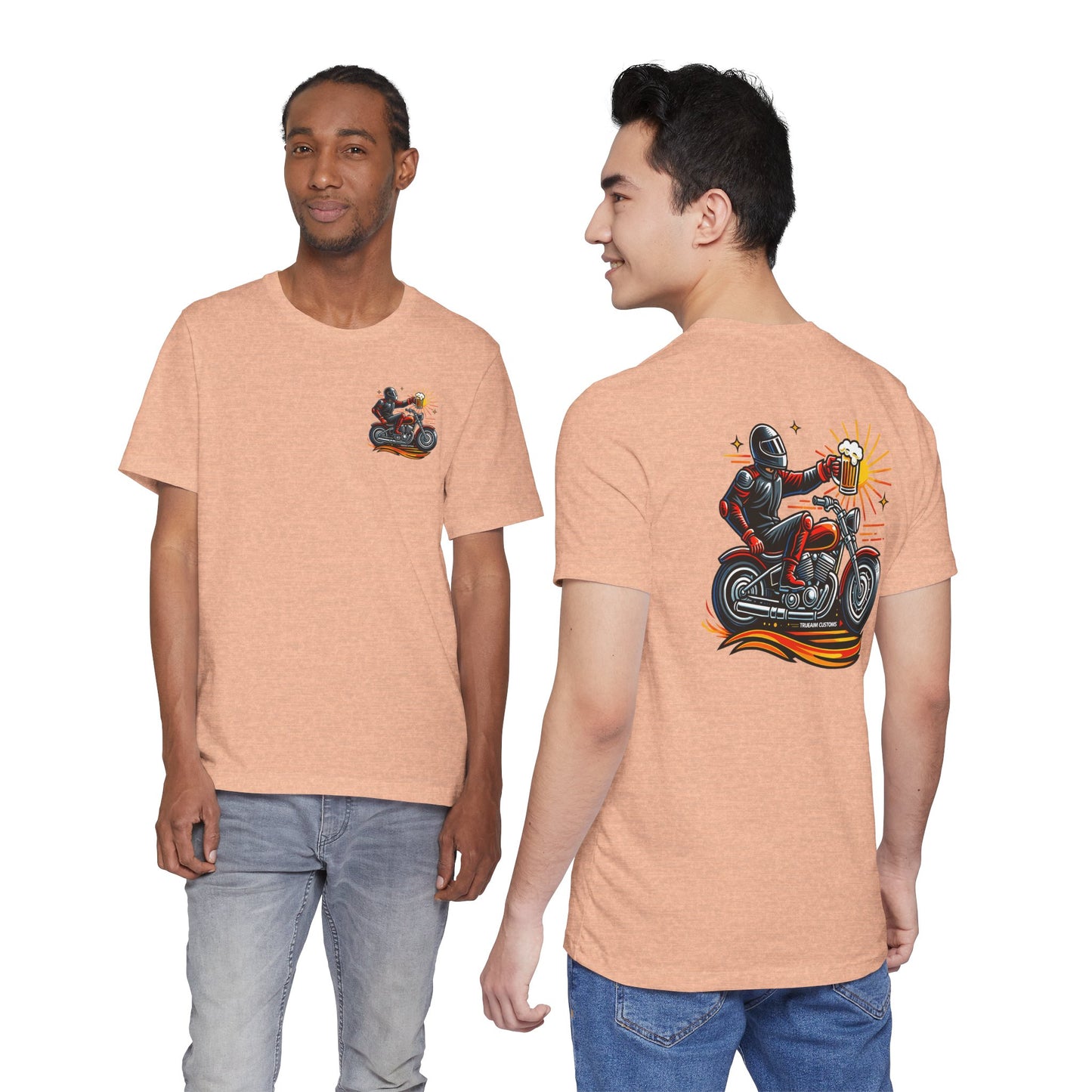 Motorcycle T‑Shirt with Beer Mug Graphic