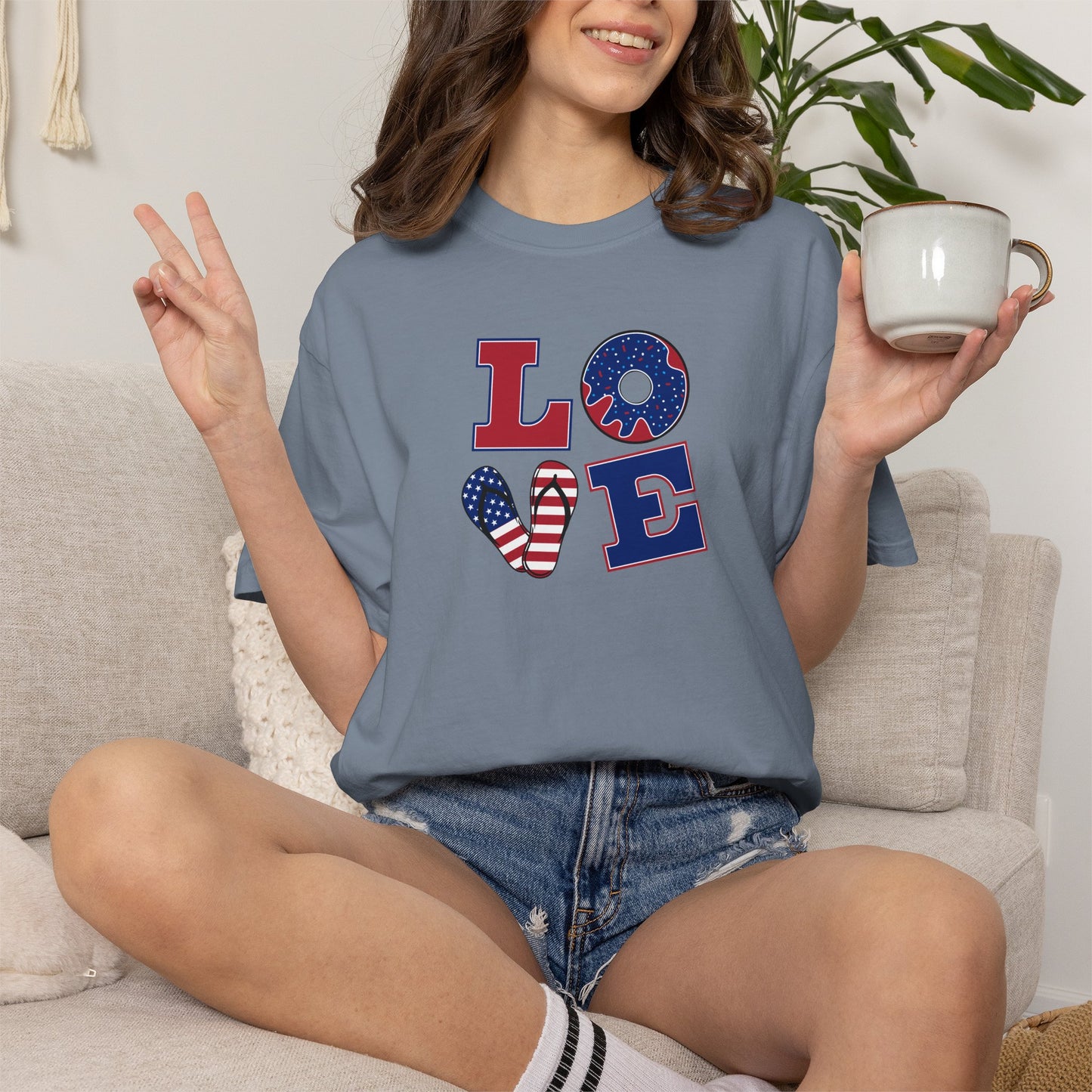 Patriotic "LOVE" Heart T-Shirt — American Flag Fourth of July Tee