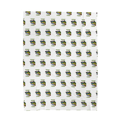Wishin i was Fishin Velveteen Plush Blanket — Retro Camper Pattern Cozy Throw personalize for back to school