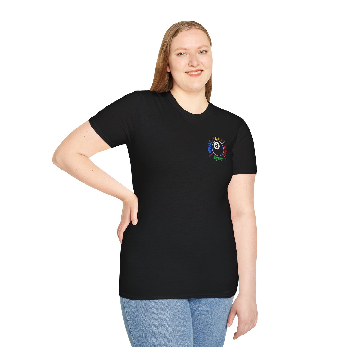 8 Ball 'Aim Shoot Swear Repeat' Graphic Tee