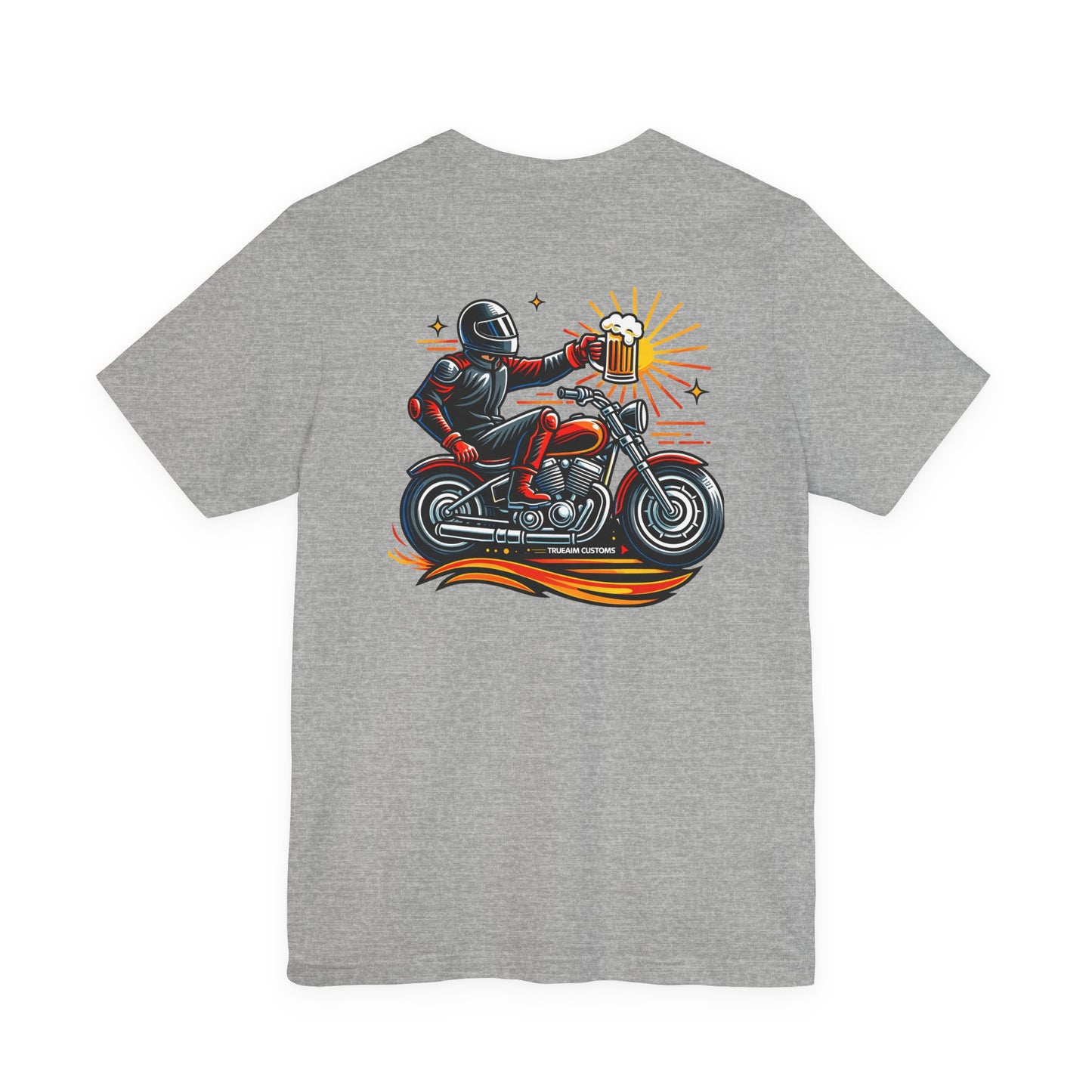 Motorcycle T‑Shirt with Beer Mug Graphic