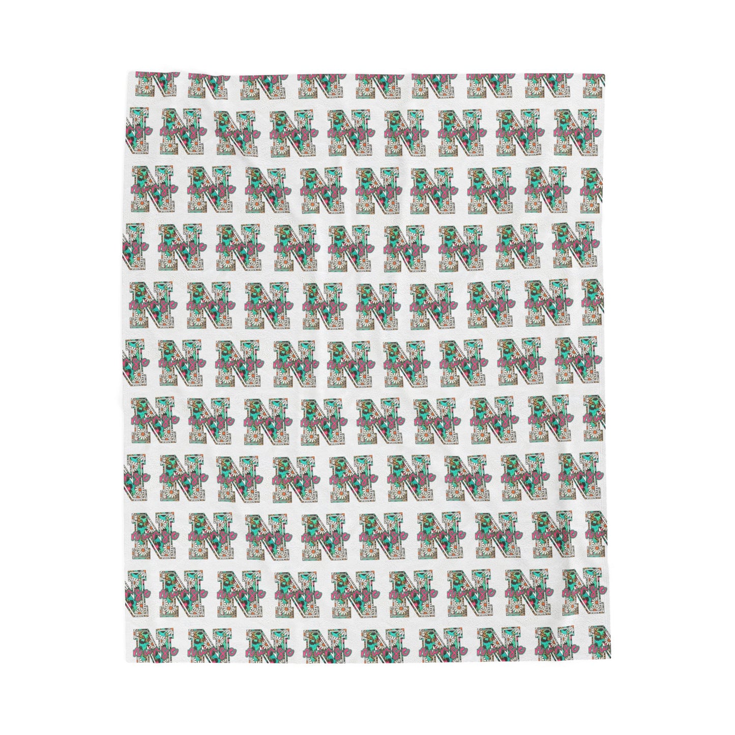 Nurse Plush Blanket — Floral Letter 'R' Pattern Velveteen Throw personalize for back to school