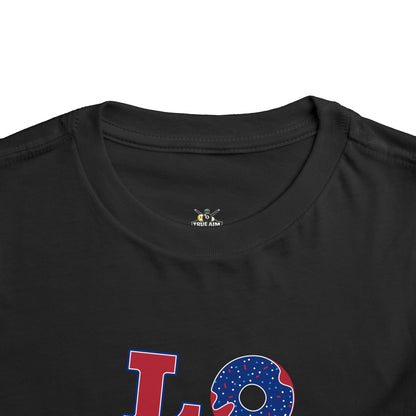 Patriotic "LOVE" Toddler Tee — American Flag 4th of July Baby Shirt