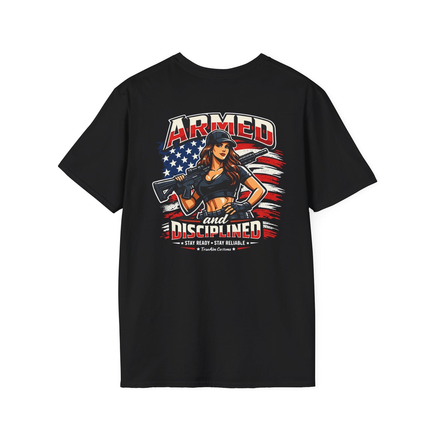 "Female Armed and Disciplined" Patriotic Flag Design t shirt