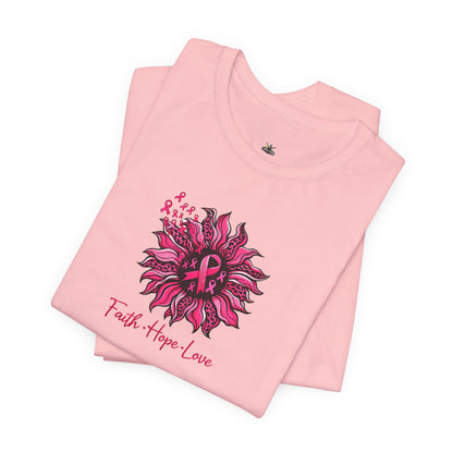 Breast Cancer Awareness Tee — Faith • Hope • Love Pink Ribbon Floral T‑Shirt