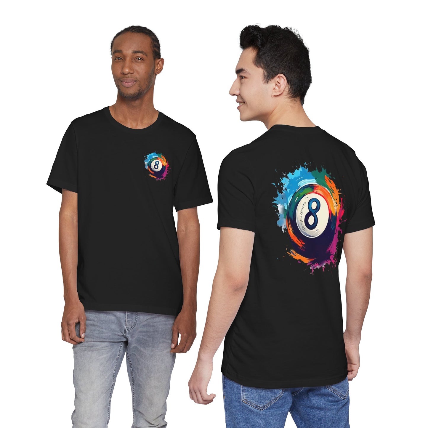 8 Ball Splash T‑Shirt — Colorful Pool Billiards Tee