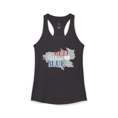 Women's Bed, Wine, Blue 4th of July Racerback Tank