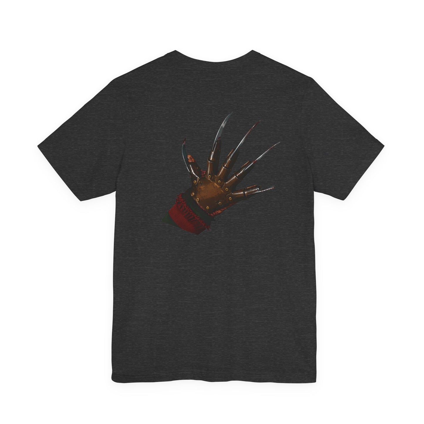T‑Shirt — 'Nine, Ten, Never Sleep Again' Script Front with Freddy Krueger Claw Back Horror Tee