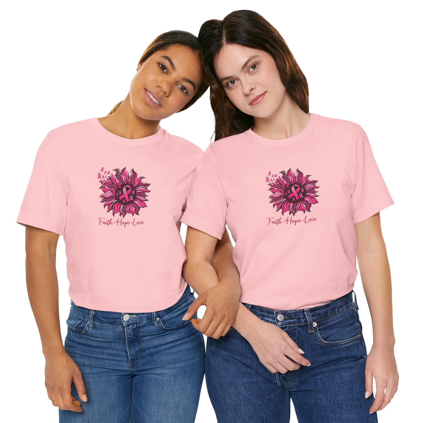 Breast Cancer Awareness Tee — Faith • Hope • Love Pink Ribbon Floral T‑Shirt