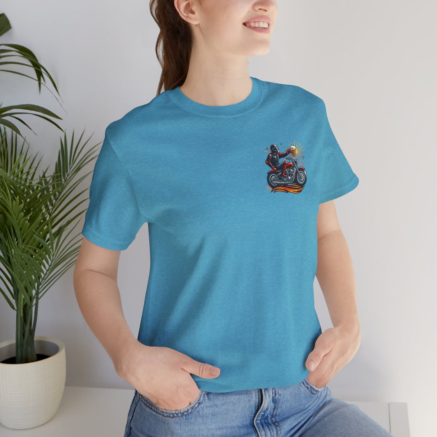 Motorcycle T‑Shirt with Beer Mug Graphic