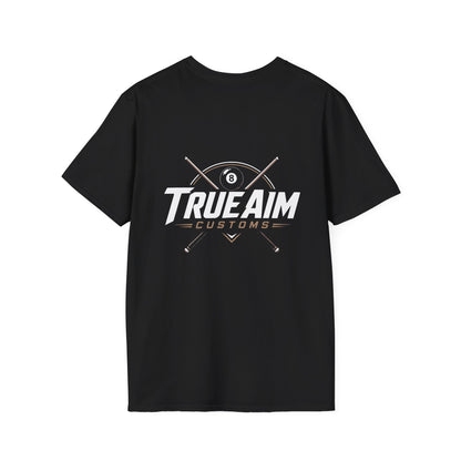 TrueAim Customs Billiards Logo T-Shirt — Pool Cue & 8-Ball Graphic Tee