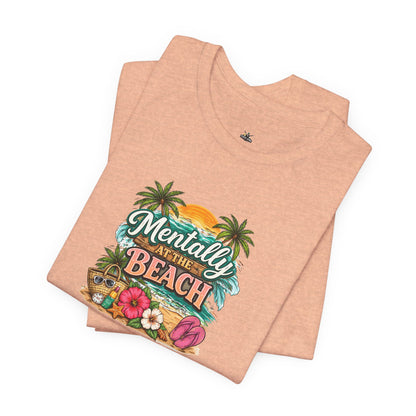 Mentally at the Beach Tee – Tropical Sunset Palm Vacation T-Shirt