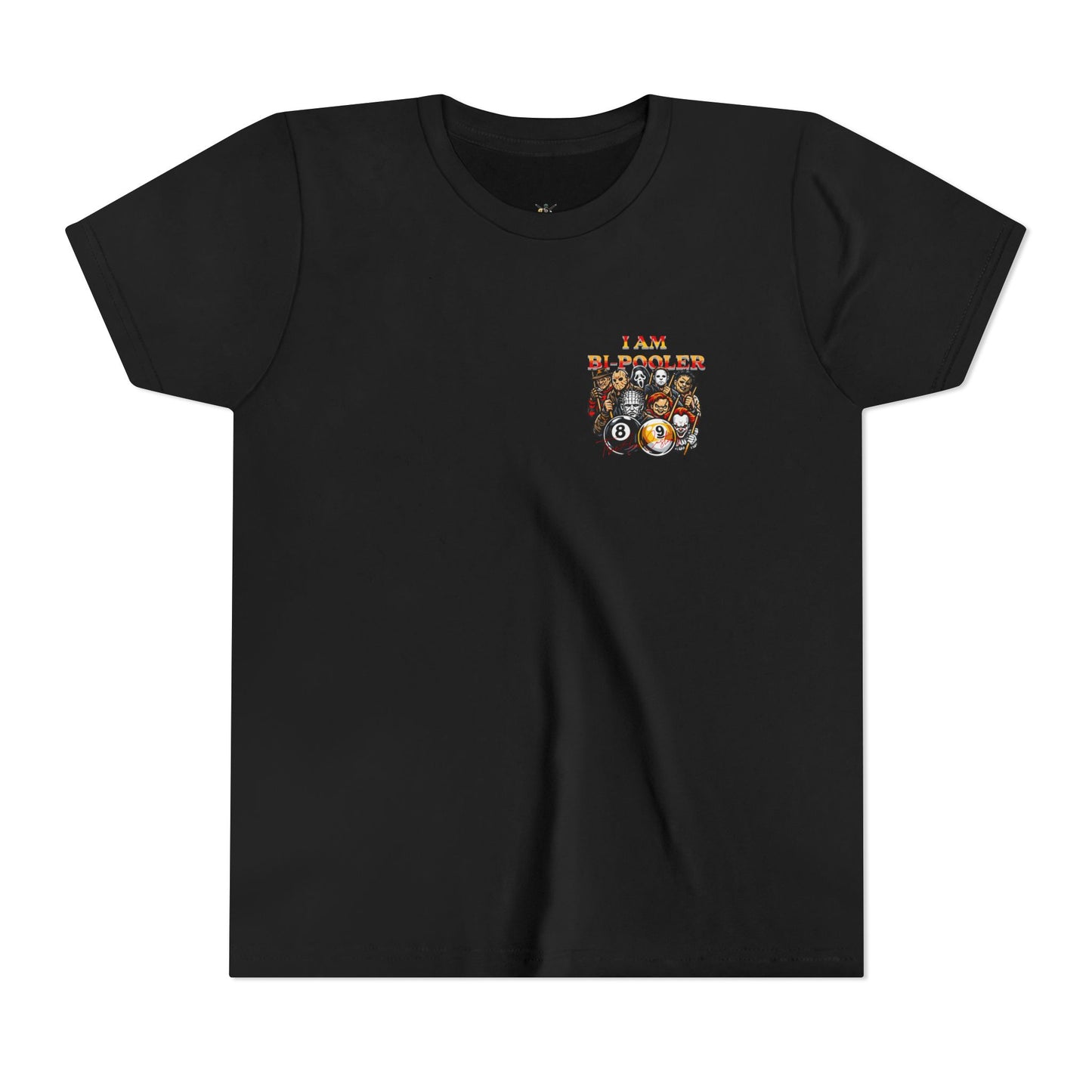 Youth AND TEEN Tee — "I Am Bi-Pooler" Horror Characters 8-Ball Billiards Graphic