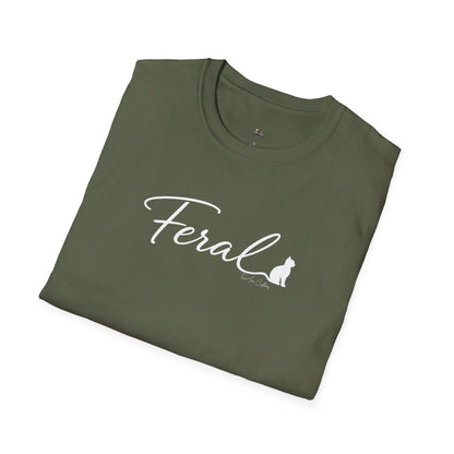 Feral Cat Script Tee — Minimal Cat Silhouette T-Shirt
