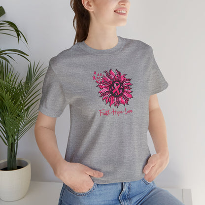 Breast Cancer Awareness Tee — Faith • Hope • Love Pink Ribbon Floral T‑Shirt