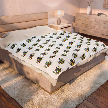 Wishin i was Fishin Velveteen Plush Blanket — Retro Camper Pattern Cozy Throw personalize for back to school