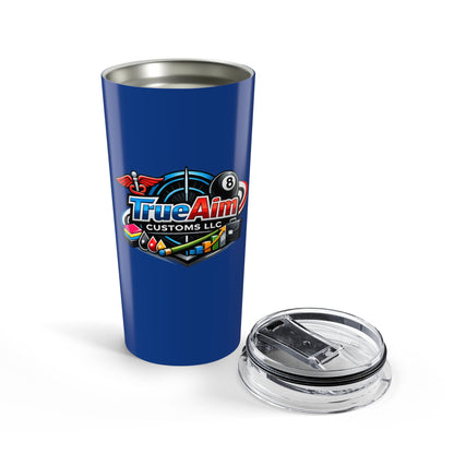 20oz Blue Tumbler with TrueAim Customs Logo — Insulated Travel Cup