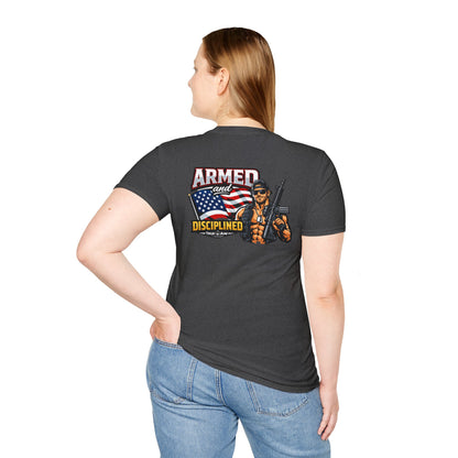 Armed and Disciplined T-Shirt — Patriotic Rifle Graphic Tee