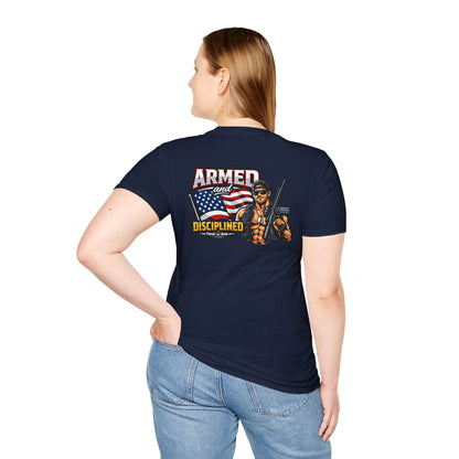 Armed and Disciplined T-Shirt — Patriotic Rifle Graphic Tee