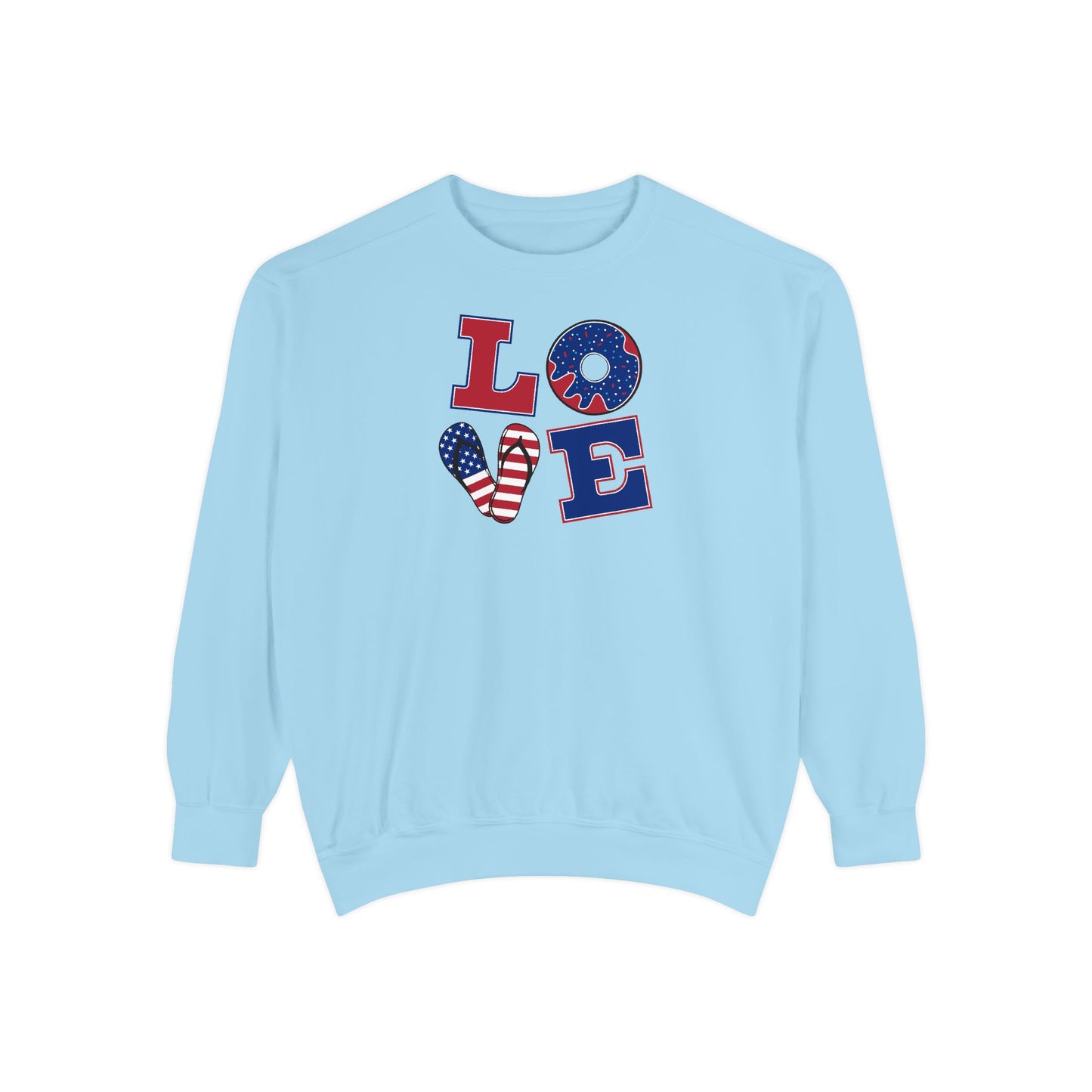 Patriotic "LOVE" Sweatshirt - American Flag Heart Fourth of July Crewneck
