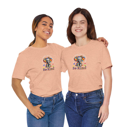 Be Kind Elephant T-Shirt — Colorful Puzzle Piece Autism Awareness Tee