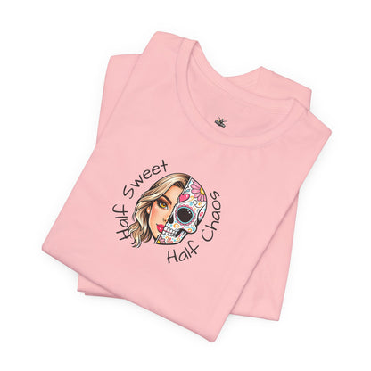 Half Sweet Half Chaos T-Shirt — Day of the Dead Skull Girl Graphic Tee