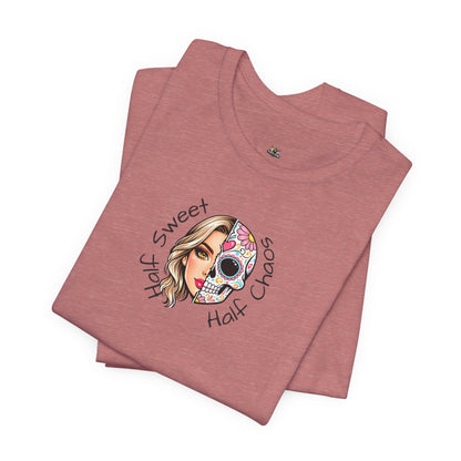 Half Sweet Half Chaos T-Shirt — Day of the Dead Skull Girl Graphic Tee