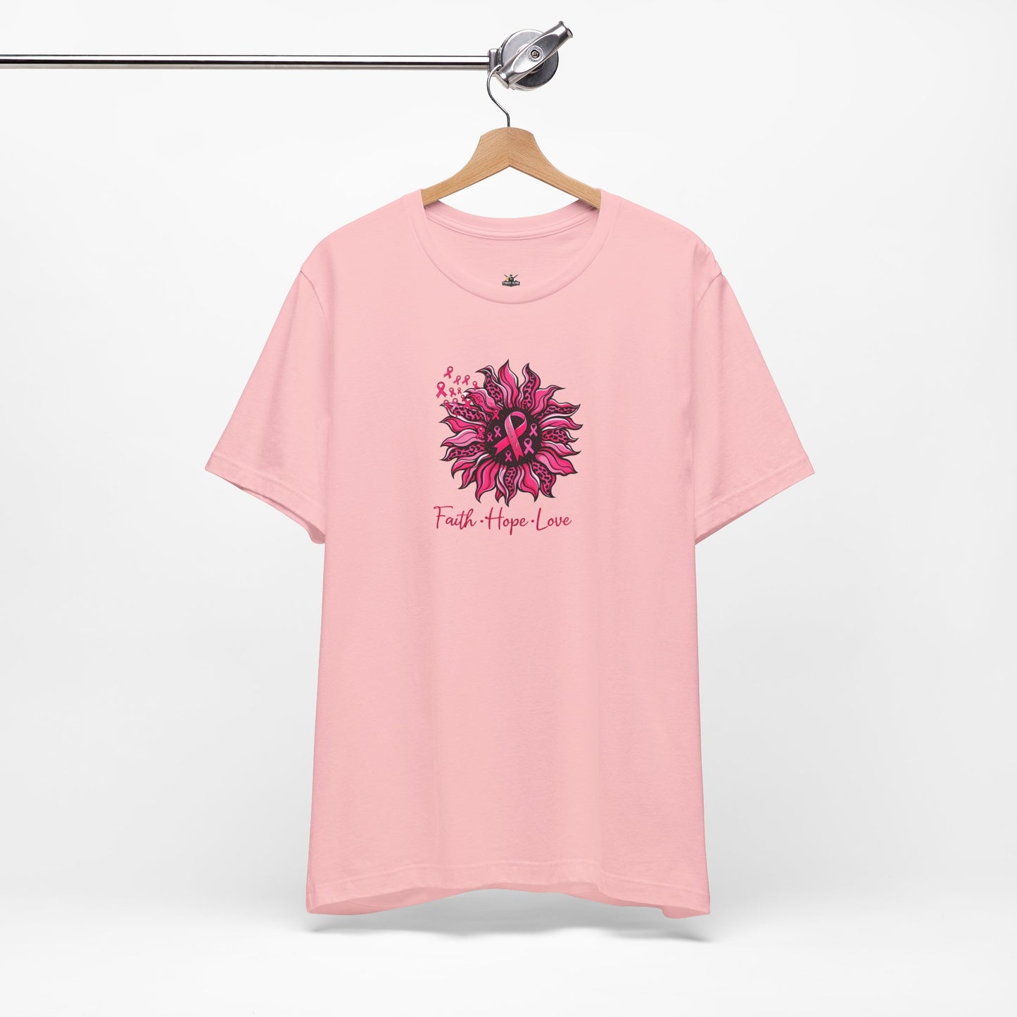 Breast Cancer Awareness Tee — Faith • Hope • Love Pink Ribbon Floral T‑Shirt