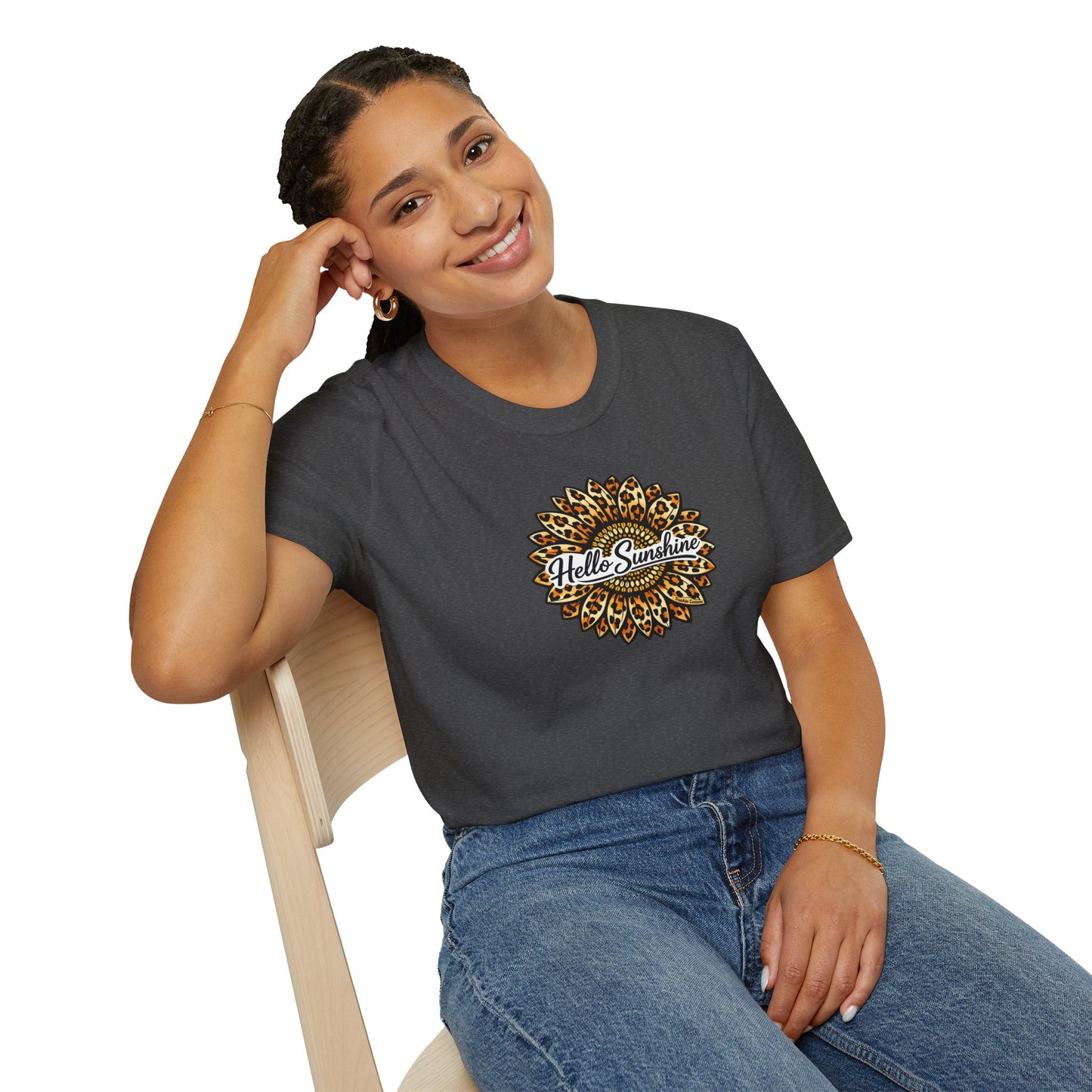 Hello Sunshine Leopard print sunflower unisex tee shirt