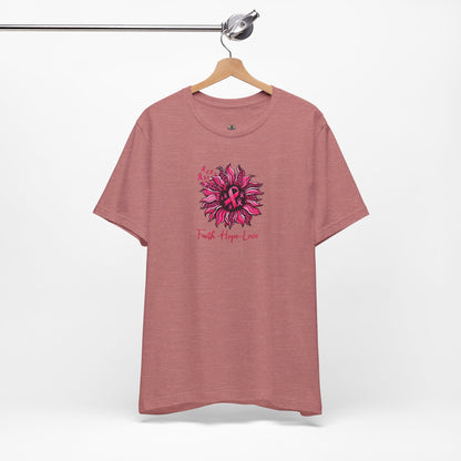 Breast Cancer Awareness Tee — Faith • Hope • Love Pink Ribbon Floral T‑Shirt