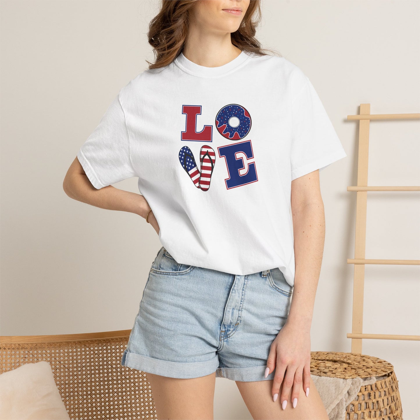 Patriotic "LOVE" Heart T-Shirt — American Flag Fourth of July Tee