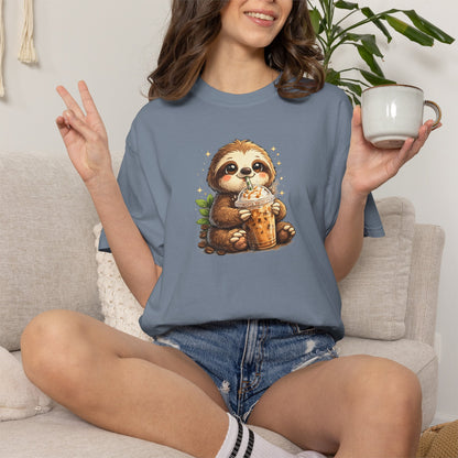 Cute Sloth Holding Coffee T-Shirt — Adorable Cozy Animal Tee