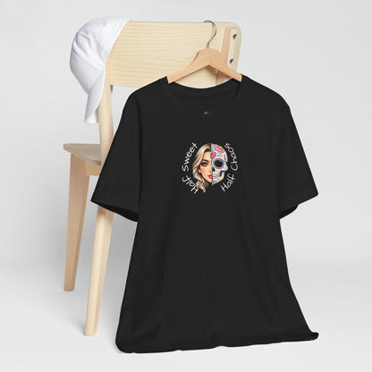 Half Sweet Half Chaos T-Shirt — Day of the Dead Skull Girl Graphic Tee