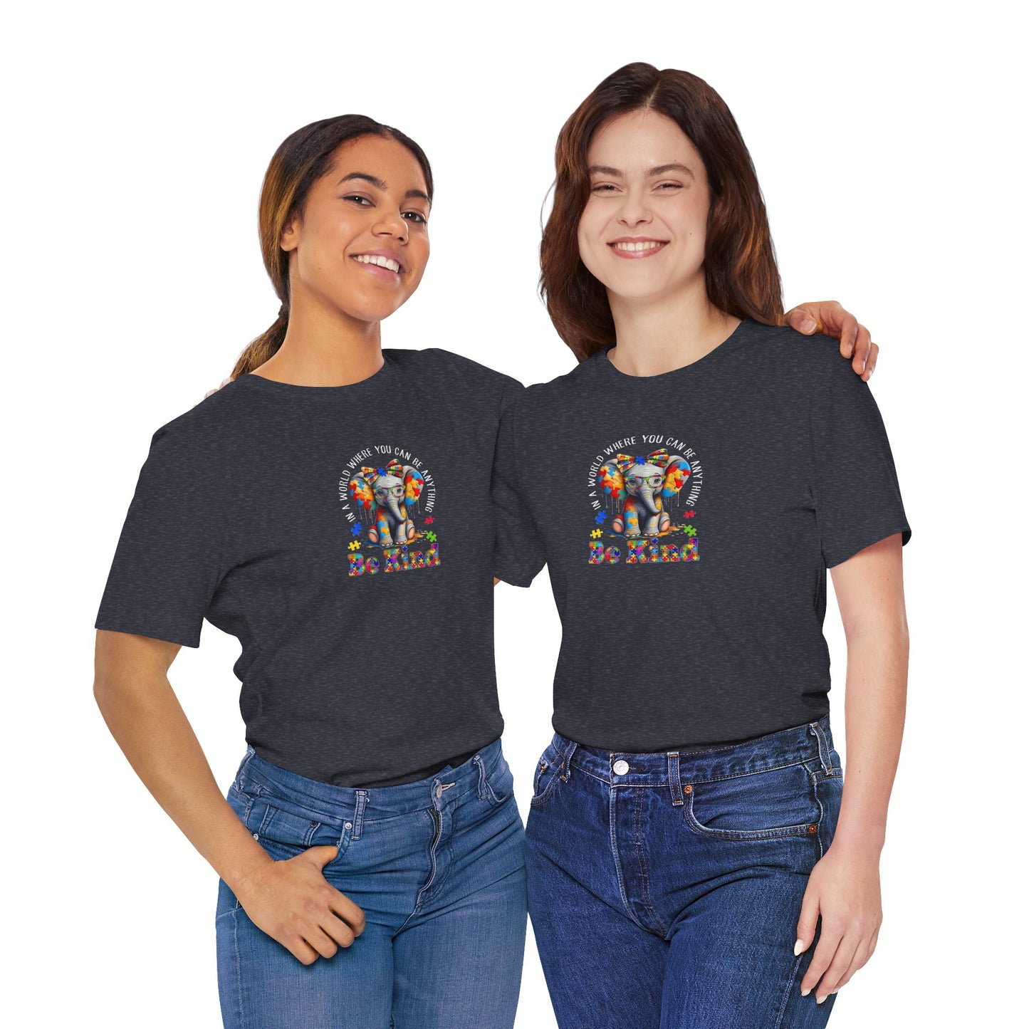 Be Kind Elephant T-Shirt — Colorful Puzzle Piece Autism Awareness Tee