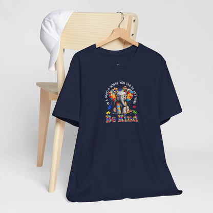 Be Kind Elephant T-Shirt — Colorful Puzzle Piece Autism Awareness Tee