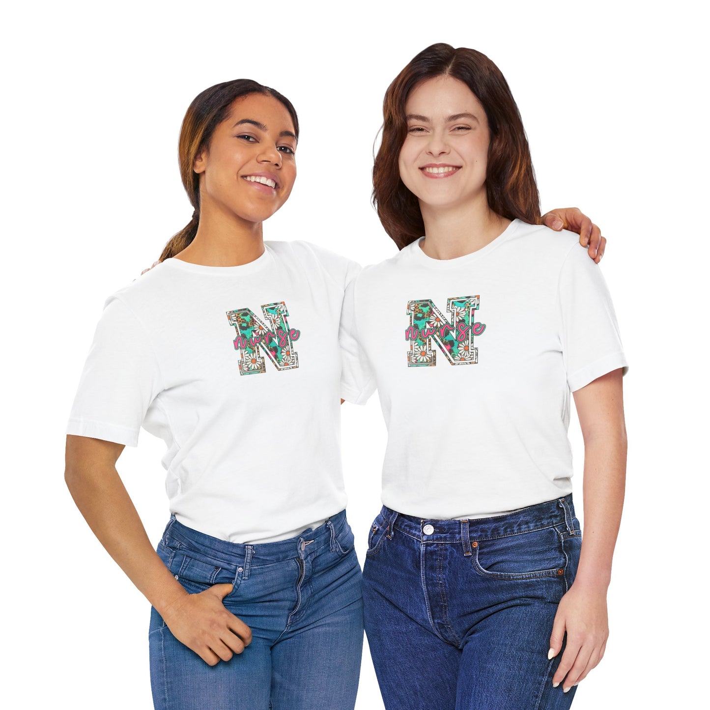 Floral Letter N, Nurse  T-Shirt — Tropical Botanical Monogram Tee
