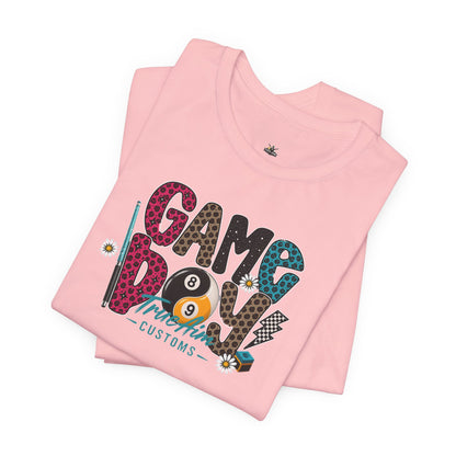 Game Day Pool Tee — "Game Day" Graphic T-Shirt (Back: "Move Over Boys Let This Girl Show You How To Shoot")
